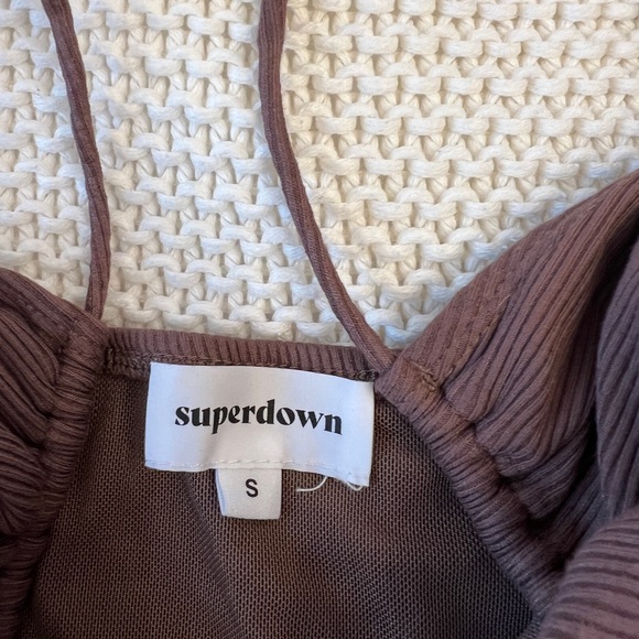 Superdown Brown Ribbed Drawstring Crop Top - Picture 3 of 3